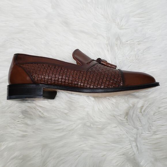 NEW SANDRO MOSCOLONI Seneca Woven Tassel Bologna Loafer 8.5 M Brown leather
